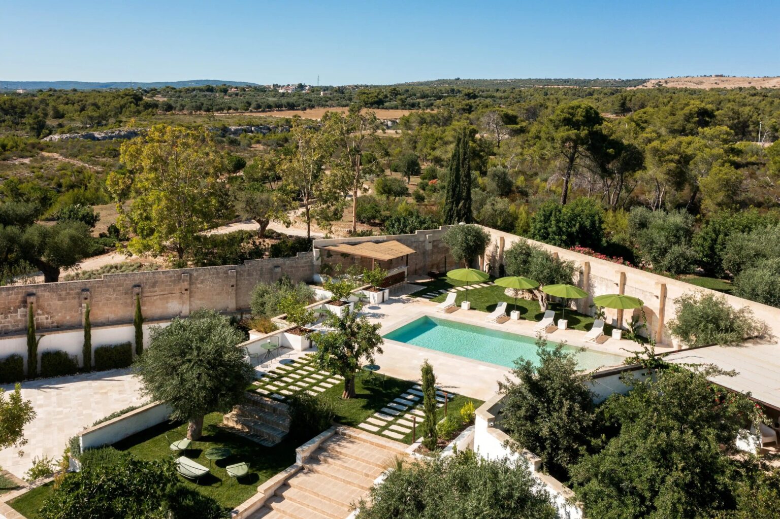 The saltwater pool and gardens from above