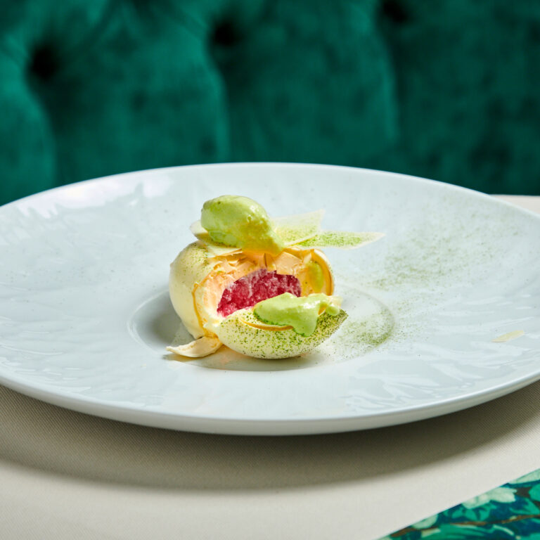 A plated dessert from the tasting menu, Matfen Hall