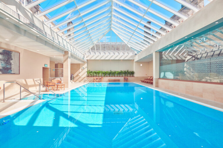 The indoor swimming pool under a glazed pitched roof, Matfen Hall