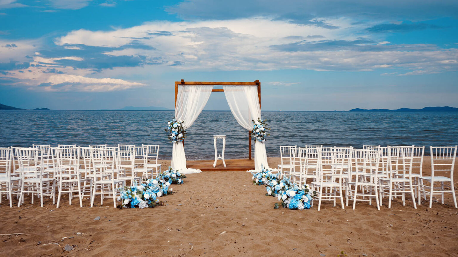 A beach ceremony set up facing the Aegean