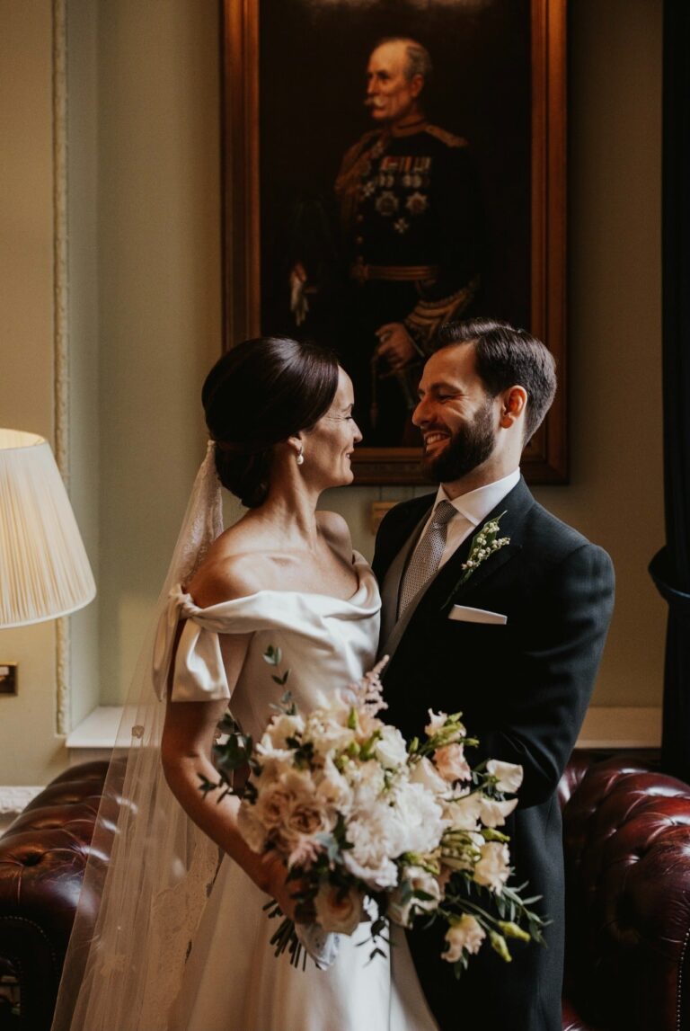 Colleen and Simon after their vows, an intimate London city wedding, McQueens Flowers