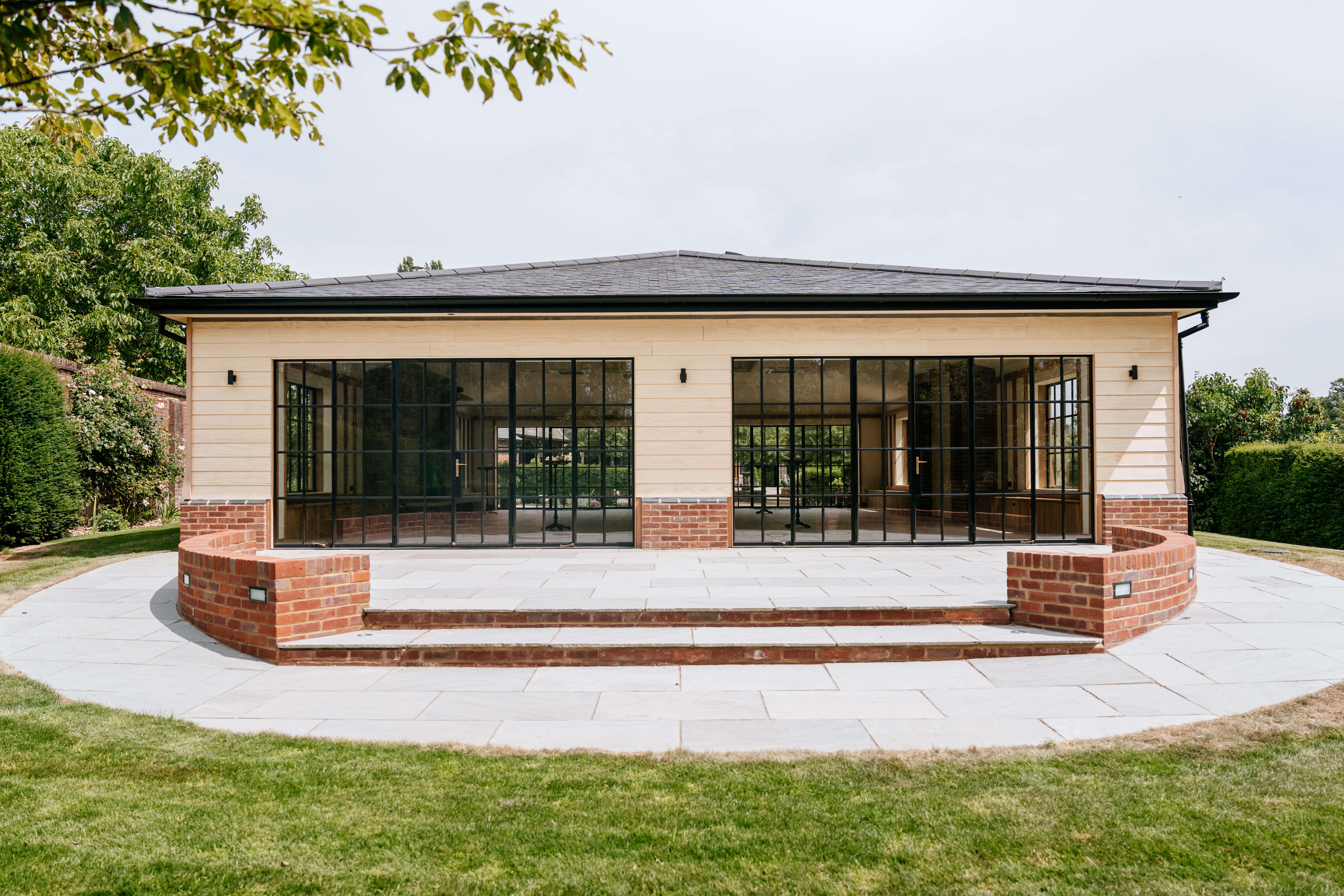 The Orangery exterior, brick and Crittall glass, Micklefield Hall