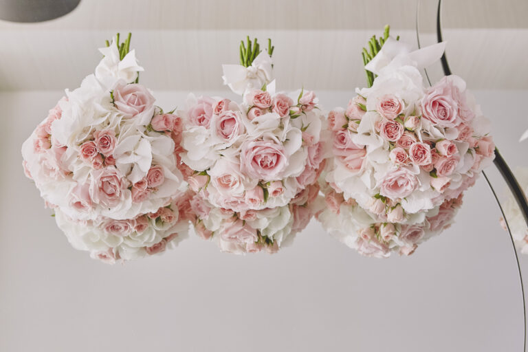 Three blush rose bouquets for a wedding on the Athens Riviera, Mitheo Events