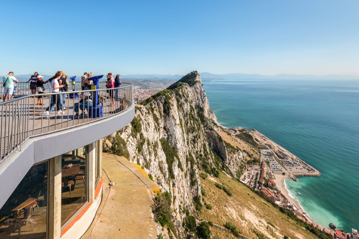 A glass viewing terrace cantilevered over the Bay, the Rock beyond, Mons Calpe Suite