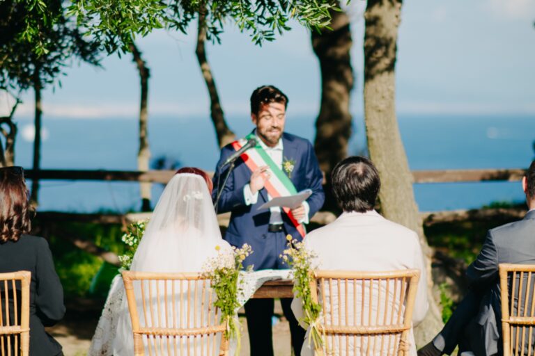 A civil ceremony under the trees, the mayor reading in the tricolour sash, O'Sarracino Events