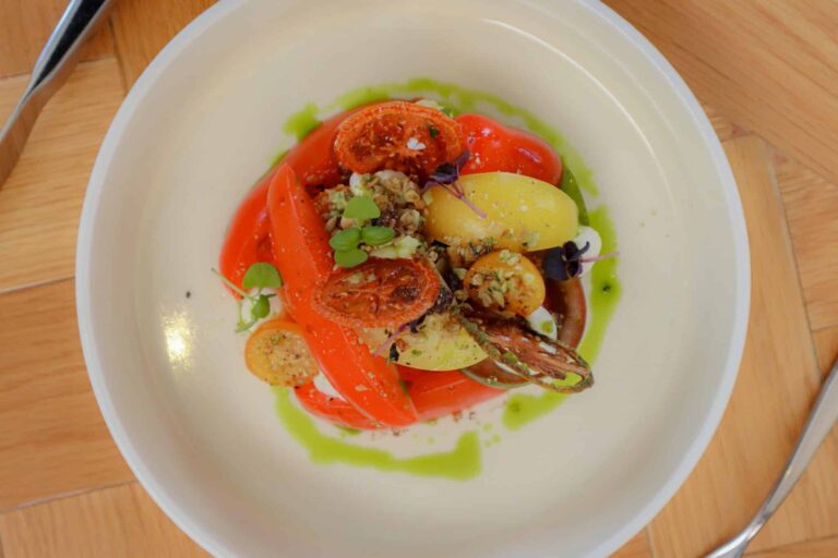 A seasonal tomato dish from the Glasshouse Restaurant kitchen, Oakley Hall Hotel