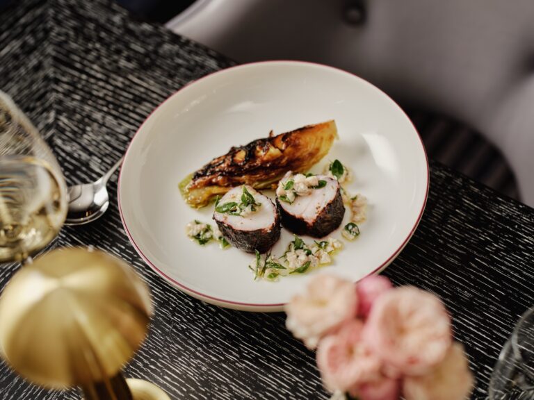 A plated monkfish main course from the Indigo kitchen, One Aldwych