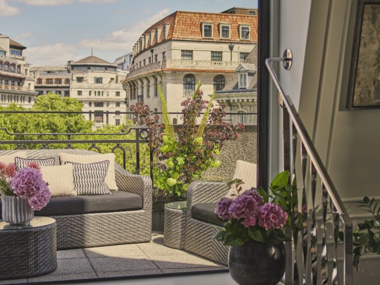 The private terrace of the Terrace Suite on the fifth floor, looking over the rooftops of Aldwych, One Aldwych