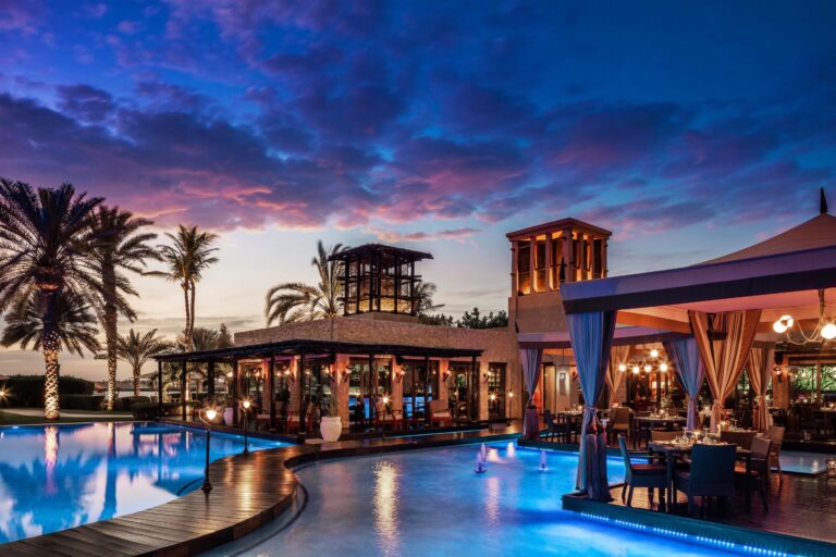 Eauzone and its pool at twilight, One&Only Royal Mirage