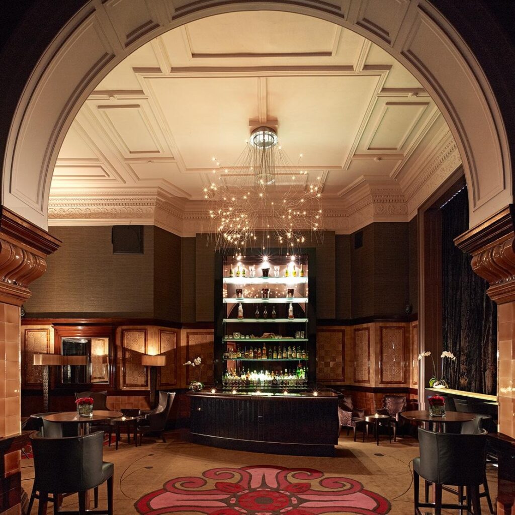 Churchill's Bar with its arched ceiling and chandeliers, One Whitehall Place