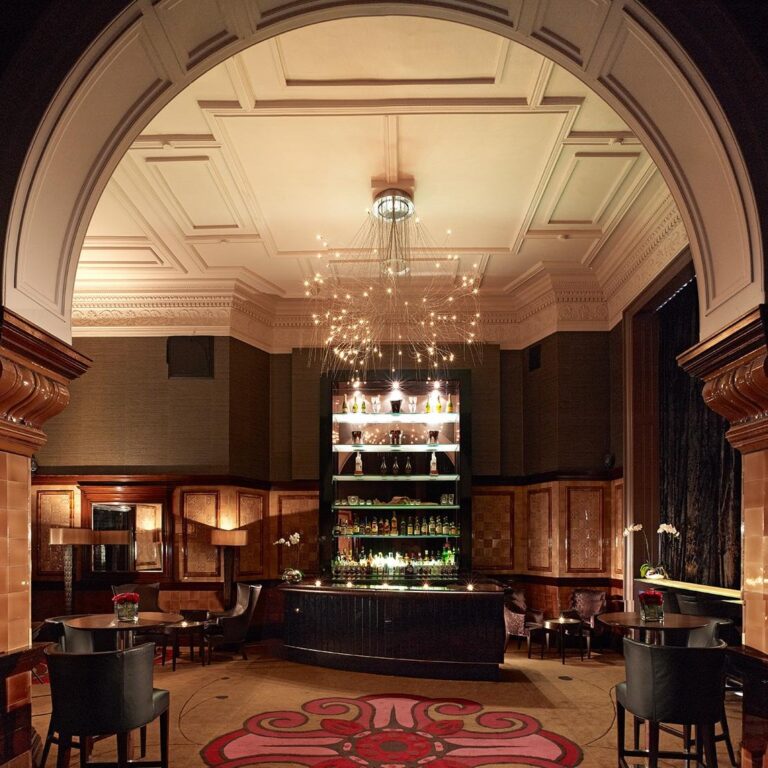 Churchill's Bar with its arched ceiling and chandeliers, One Whitehall Place