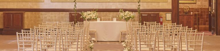 Ceremony chairs set out in the Reading and Writing Room, One Whitehall Place