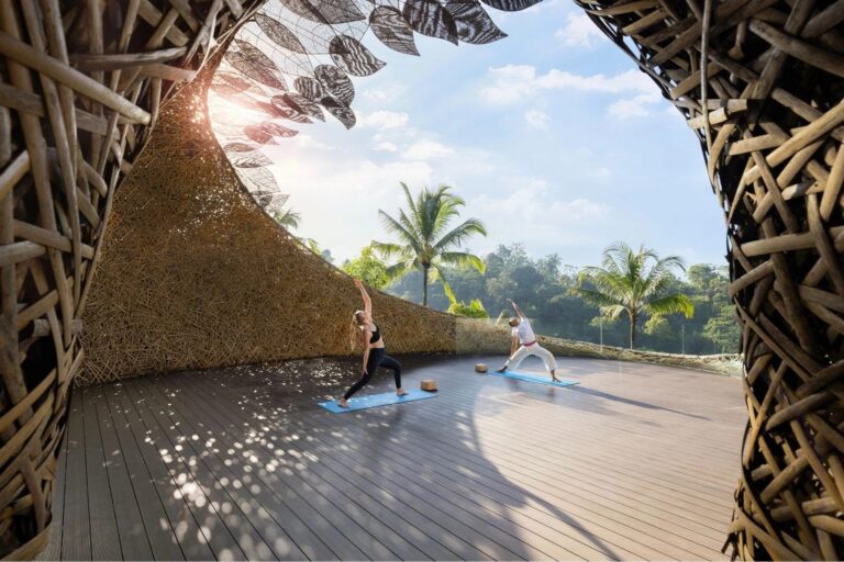 Yoga session on the Bamboo Nest deck, Padma Resort Ubud