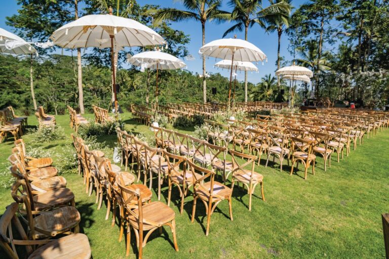 Rows of ceremony chairs on the Wedding Lawn, Padma Resort Ubud
