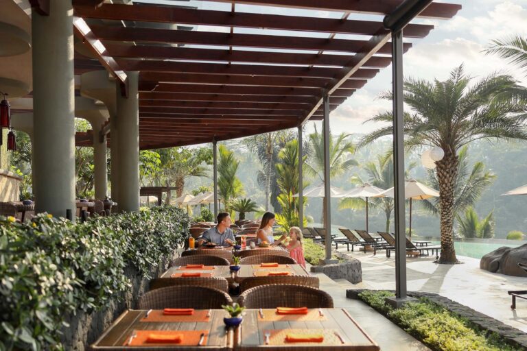 The Pool Cafe & Bar terrace above the valley, Padma Resort Ubud