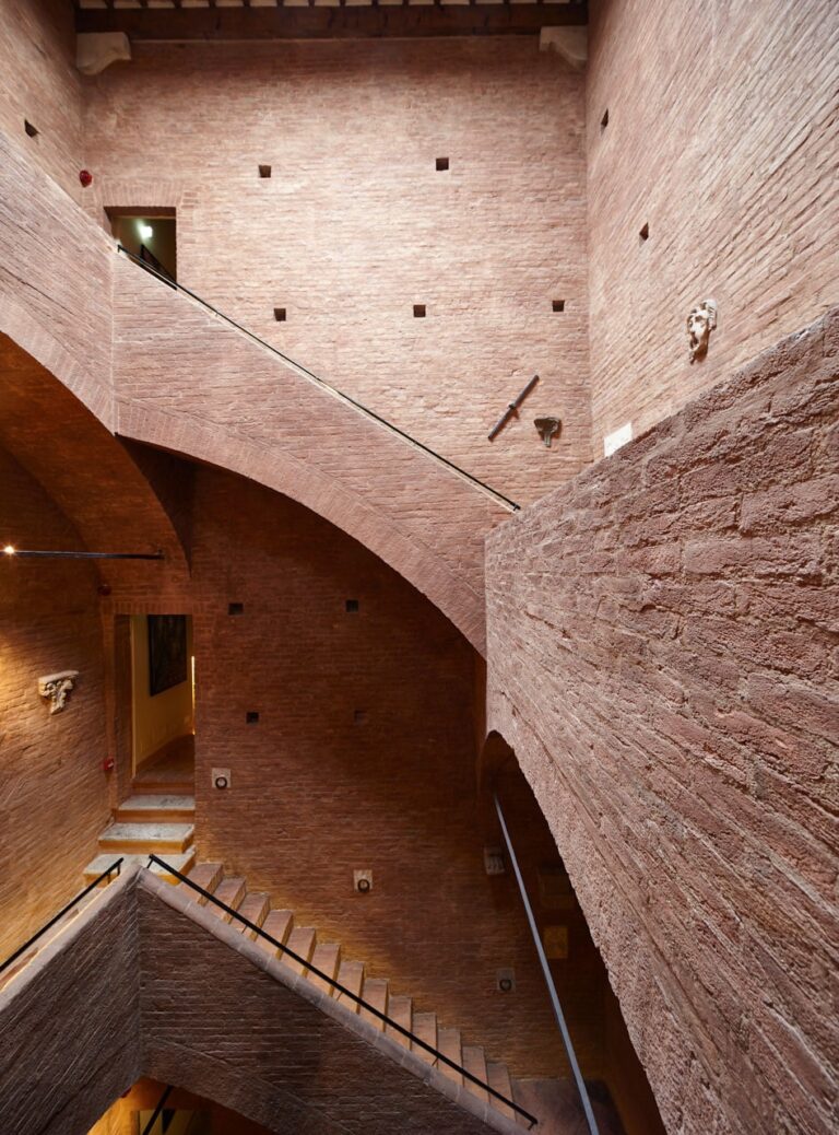 The tower's soaring internal brick staircase, Palazzetto Rosso