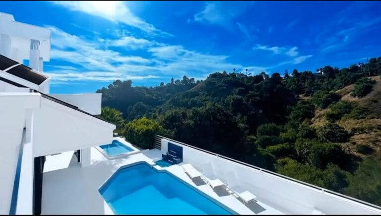 The pool terrace and the hills beyond, Palazzo Beverly Hills