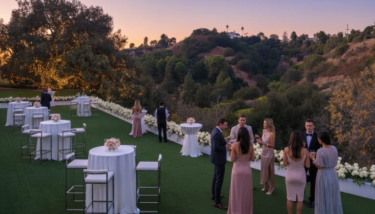 Garden views across the four-acre grounds, Palazzo Beverly Hills