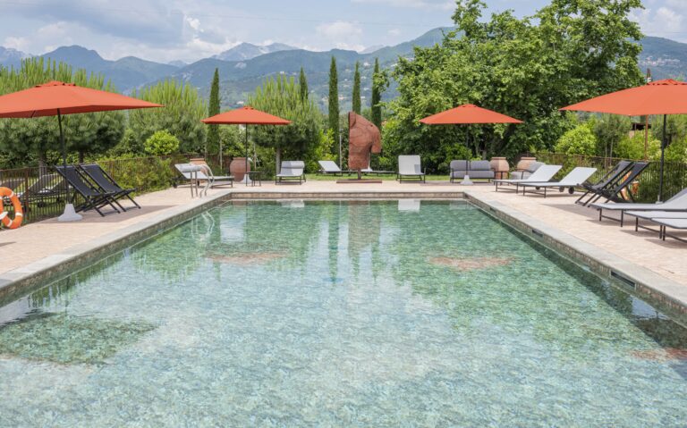 The Estate Pool, with Cypress Trees and Mountains, Paradis Pietrasanta