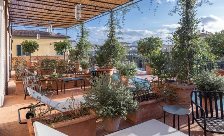 The Hotel Rooftop Terrace and Pool, Pietrasanta Rooftops Beyond, Paradis Pietrasanta