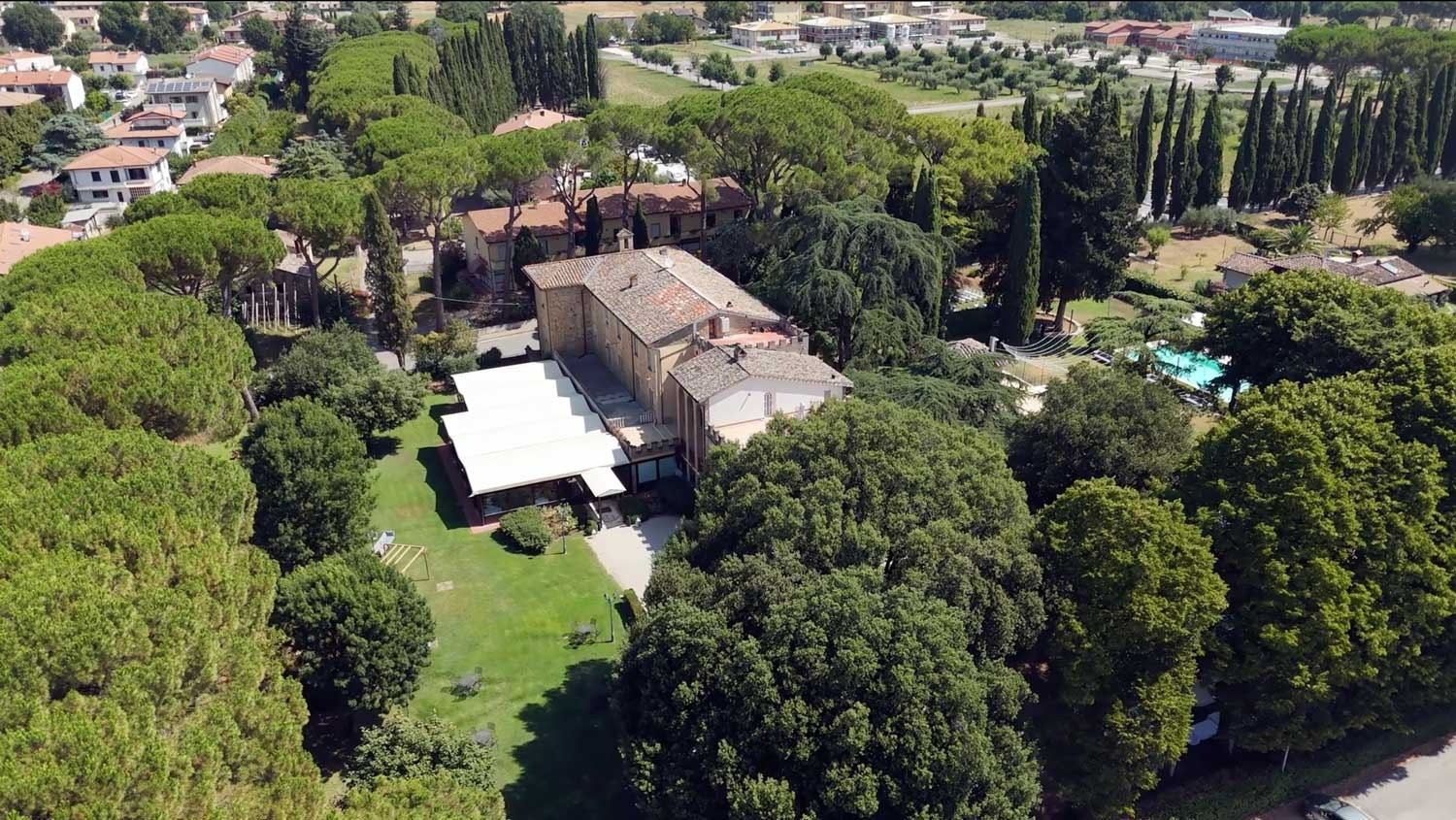 Aerial view of the villa and its park, Parco dei Cavalieri