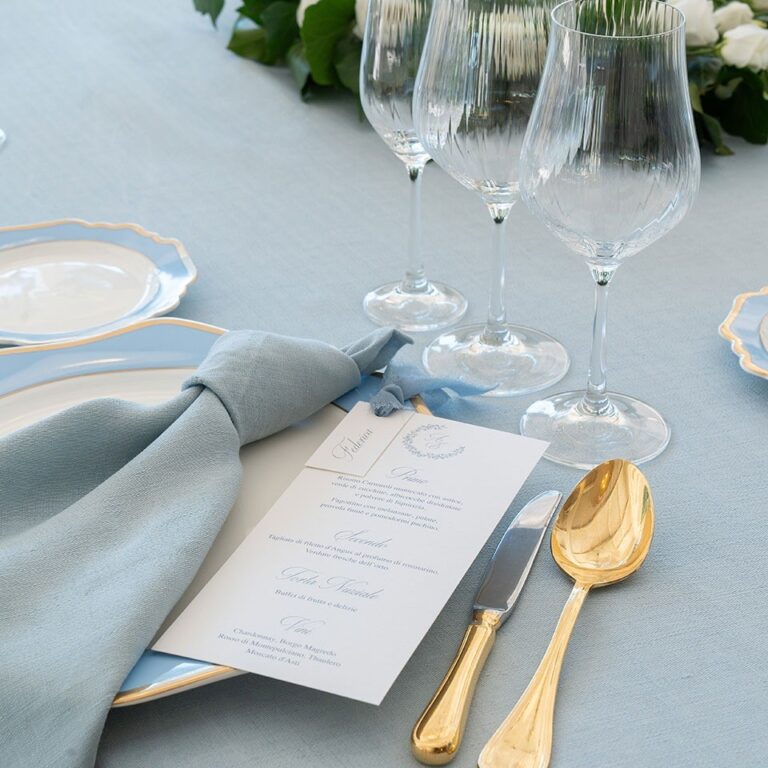 A place setting with menu card, Parco dei Cavalieri