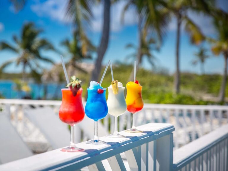 Frozen cocktails at the beach bar, Pearl Island Bahamas