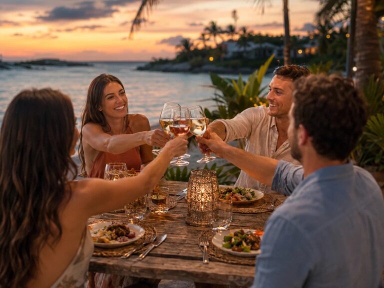 Private group dinner at sunset, Pearl Island Bahamas