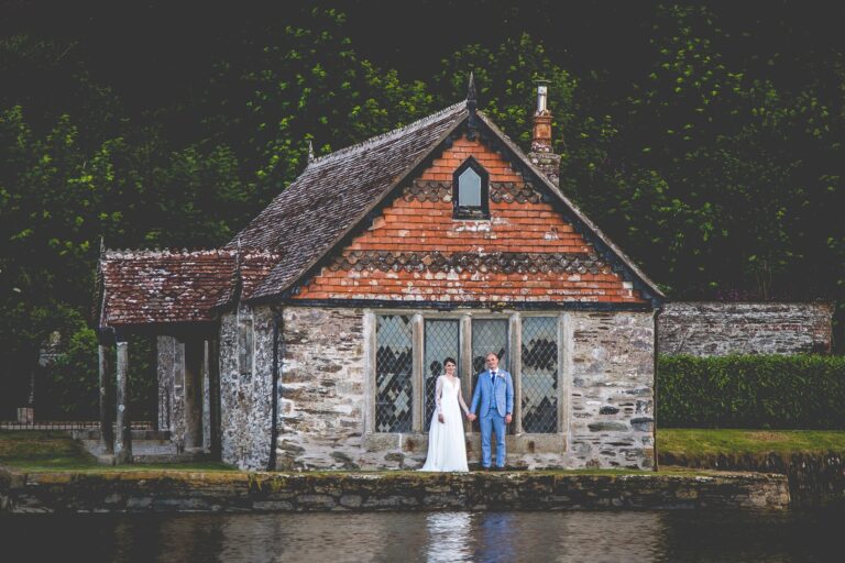 A couple at the riverside Bathing Hut, Pentillie Castle
