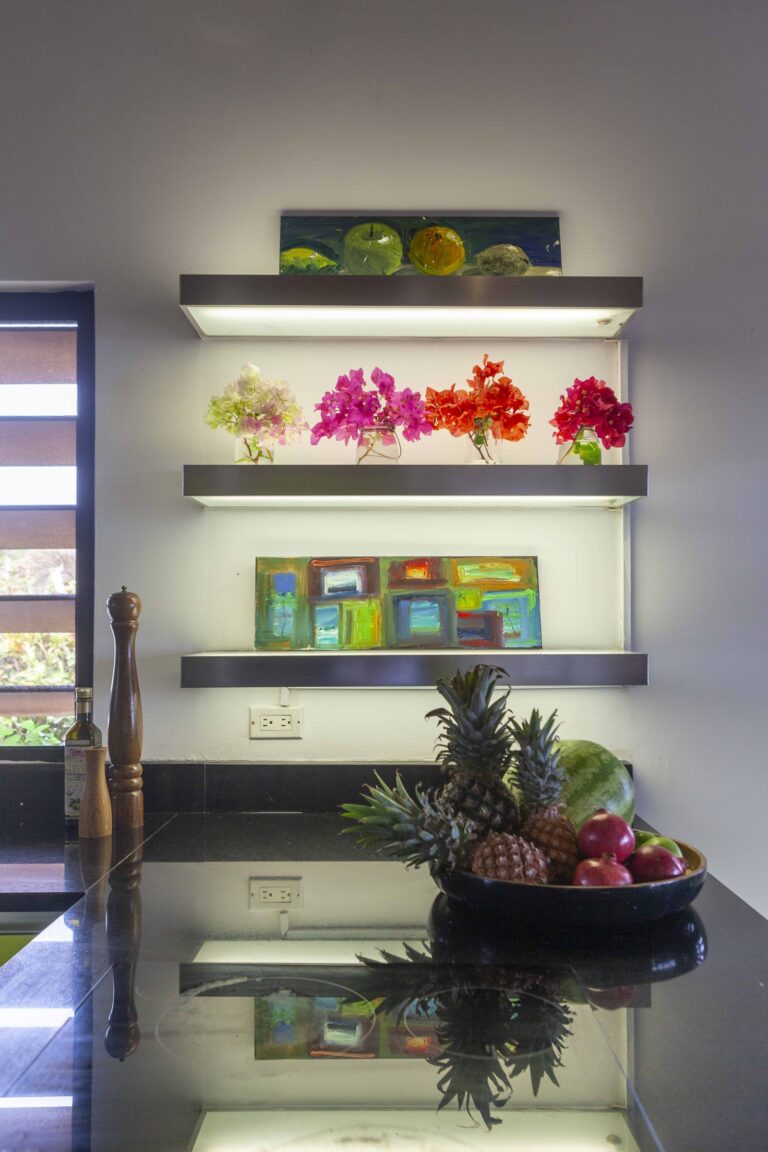 Kitchen shelf with fresh fruit and flowers, Perfect Sunshine Antigua