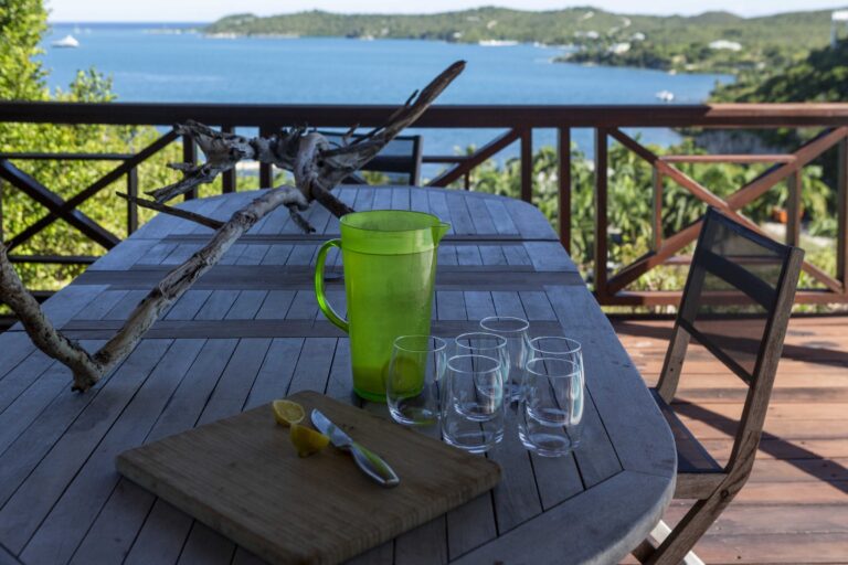 Terrace table with a view across the bay, Perfect Sunshine Antigua