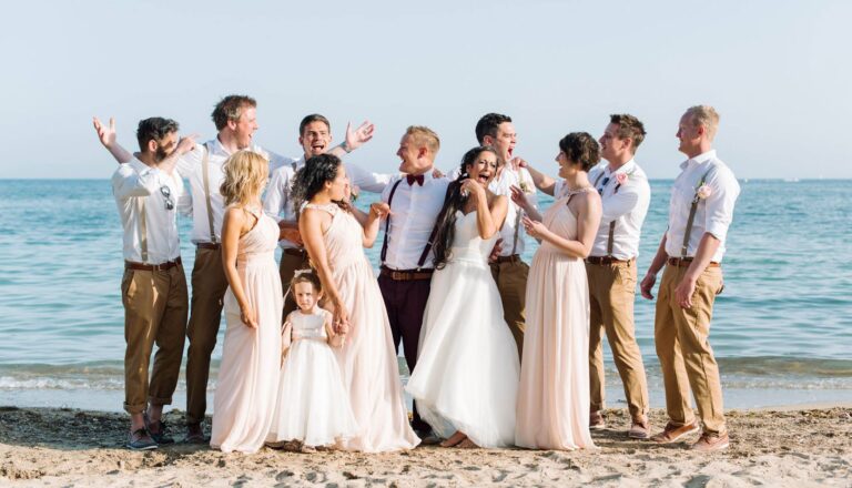 The wedding party on the beach, Pura Vida Beach Ibiza