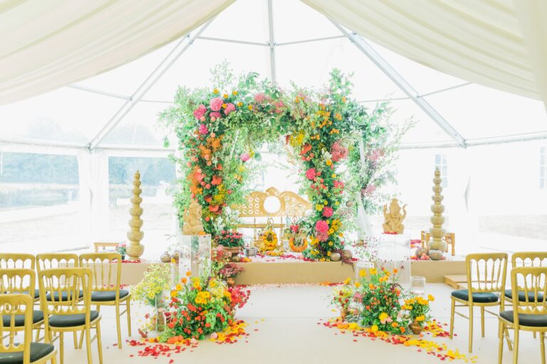 A mandap ceremony set in a marquee, Queen's House