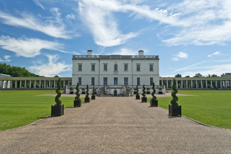 The Queen's House from the approach, with its colonnades and lawns, Queen's House
