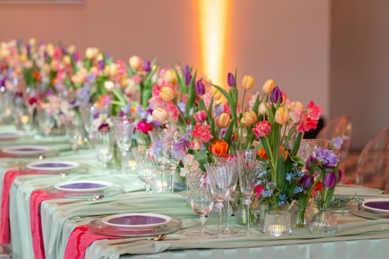 A long table dressed with spring flowers, Queen's House