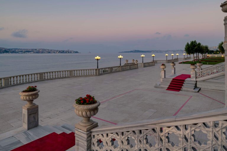 Waterside terrace with red carpet, Çırağan Palace Kempinski Istanbul