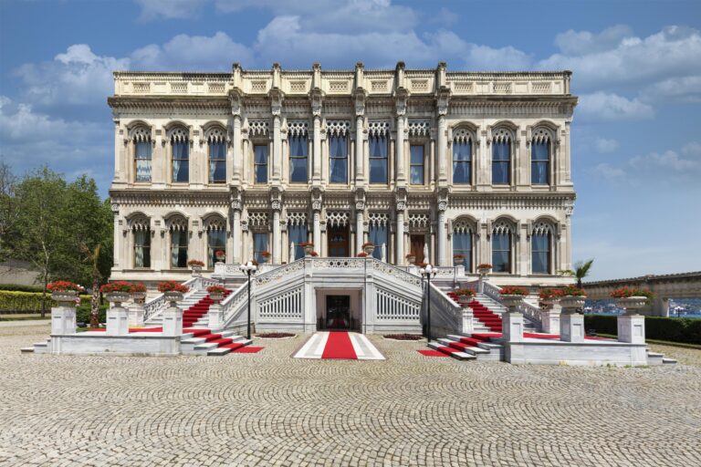 Palace facade and entrance steps, Çırağan Palace Kempinski Istanbul