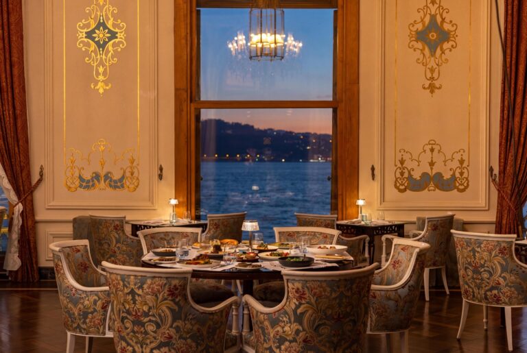 Restaurant interior with a Bosphorus window, Çırağan Palace Kempinski Istanbul