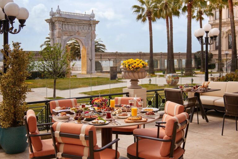 Breakfast served on the garden terrace, Çırağan Palace Kempinski Istanbul