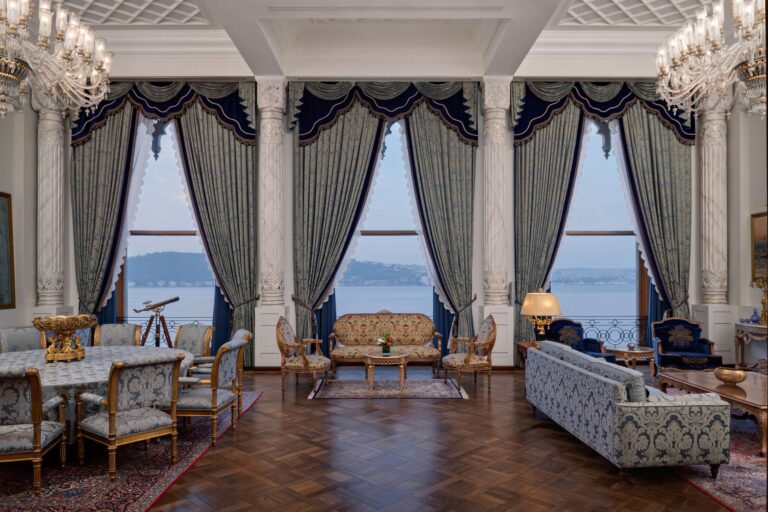 Suite sitting room with Bosphorus windows, Çırağan Palace Kempinski Istanbul