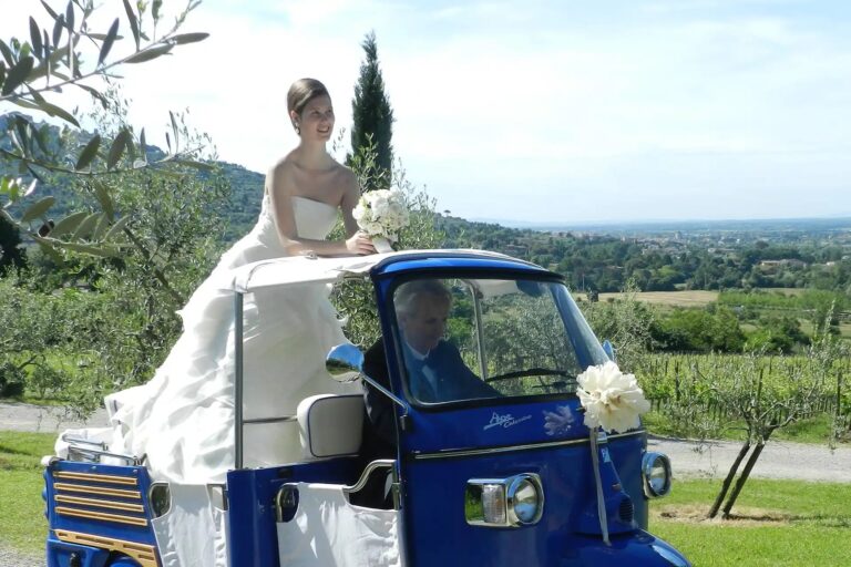 Arriving by Vintage Ape, Relais & Châteaux Il Falconiere & Spa