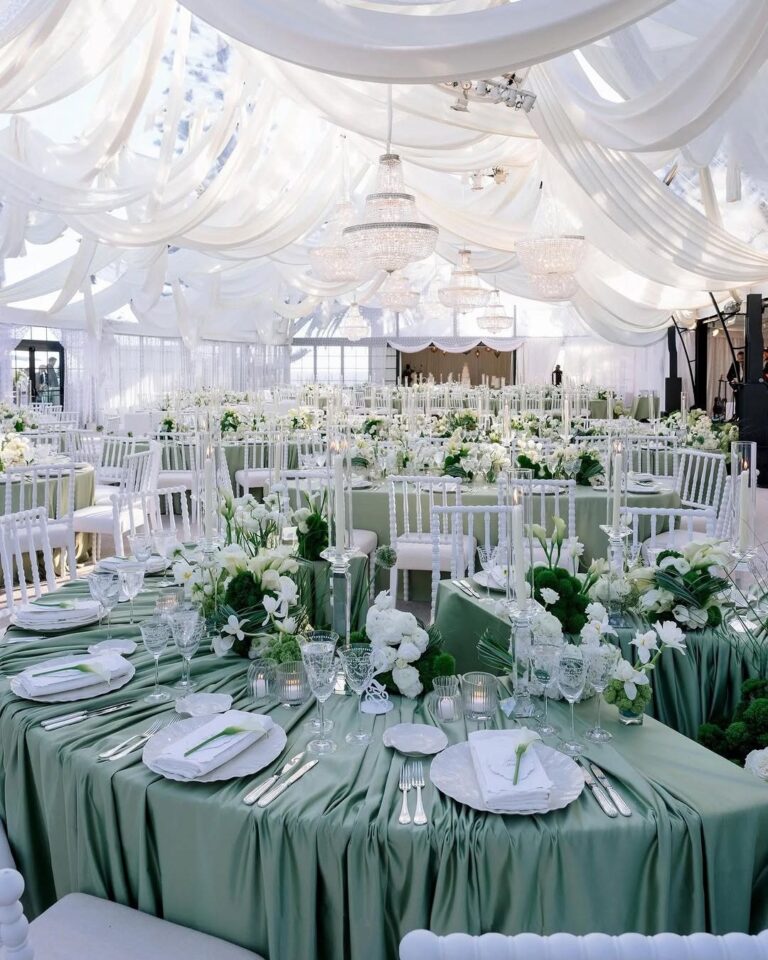 Tented reception under sheer white draping, Malibu, Revelry Event Designers