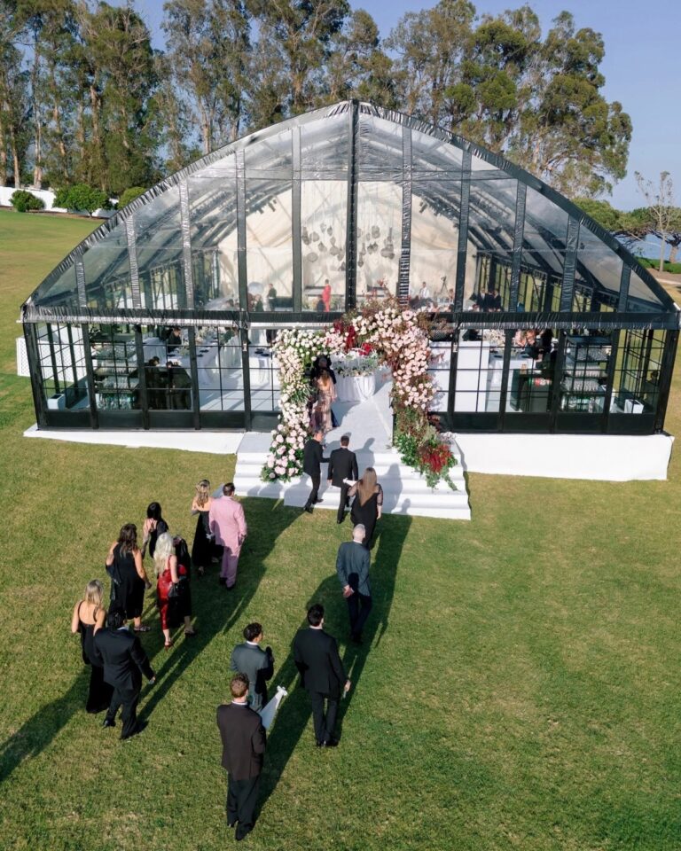 Glasshouse reception venue on the lawn, Santa Barbara, Revelry Event Designers