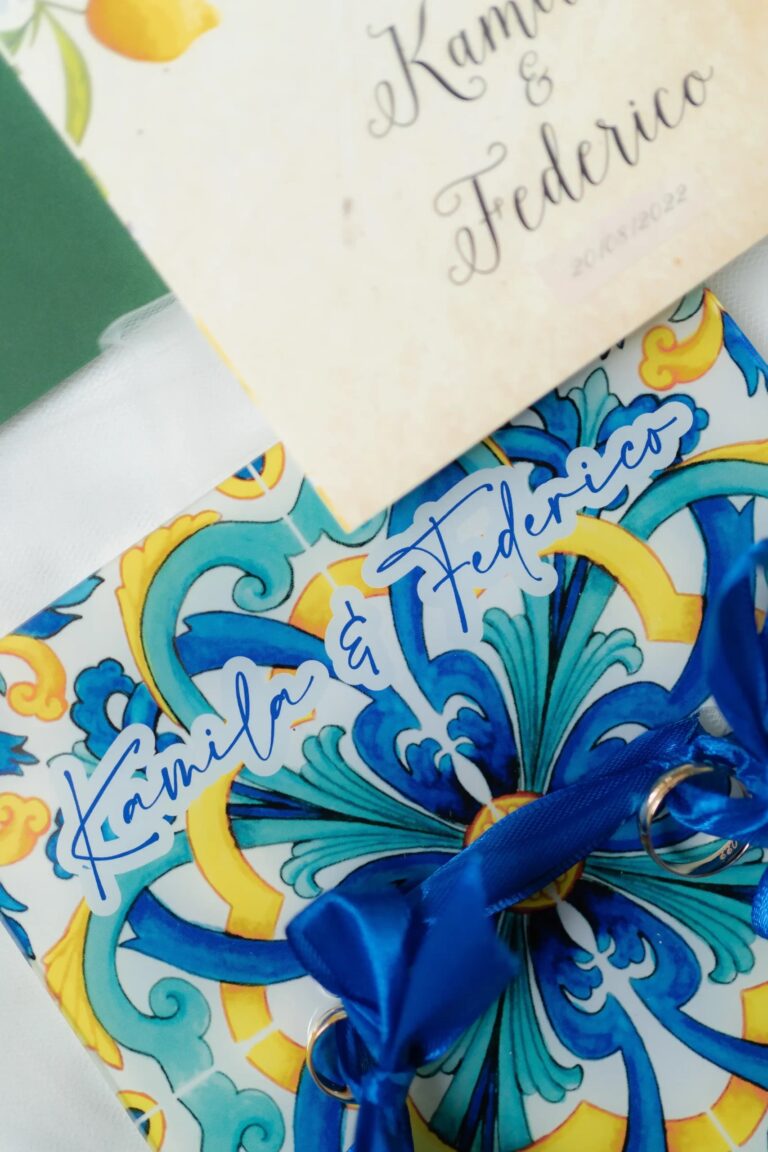 The rings tied to a hand-painted majolica tile beside the stationery, San Lucido, Rocco Daniele Photography