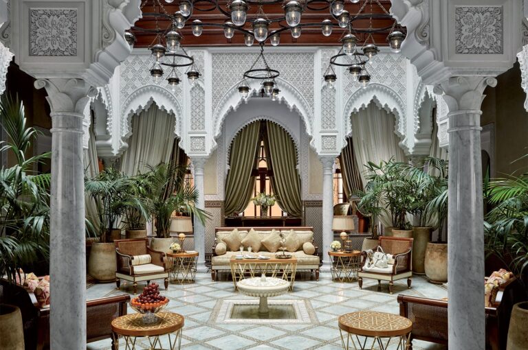 Courtyard salon with Moorish arches, Royal Mansour Marrakech