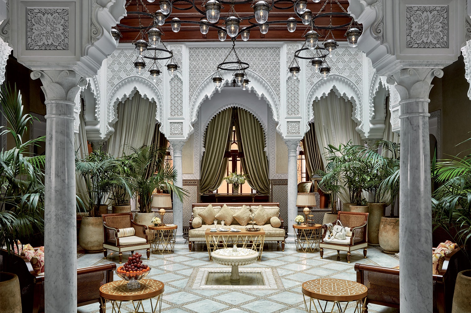 Courtyard salon with Moorish arches, Royal Mansour Marrakech