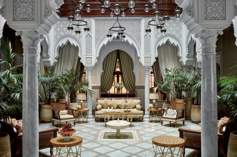Courtyard lounge among the arches, Royal Mansour Marrakech