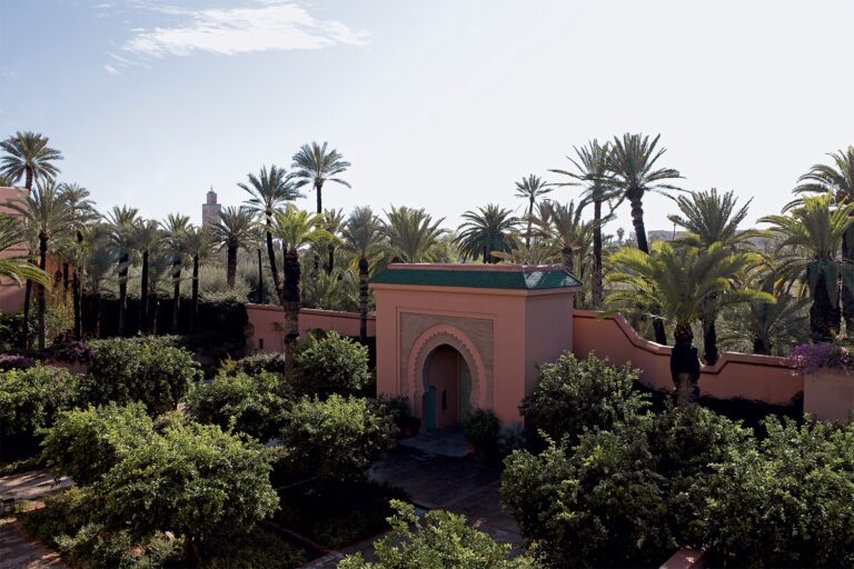 Palm gardens and the garden pavilion, Royal Mansour Marrakech