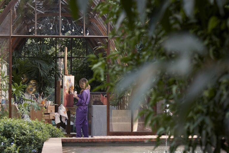 Glass greenhouse studio in the gardens, Royal Mansour Marrakech