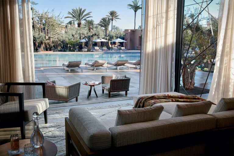 Lounge opening onto the swimming pool, Royal Mansour Marrakech